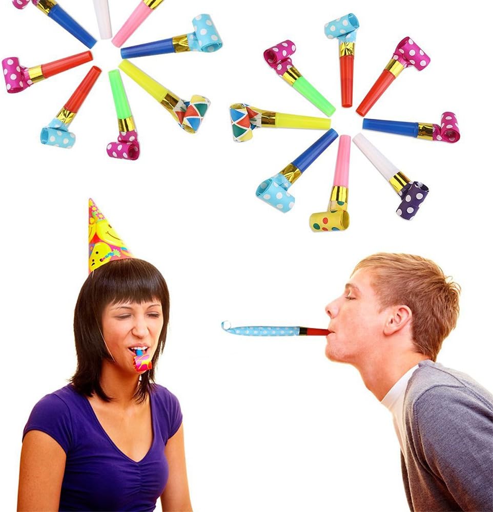 Koogel 100 Pcs Party Blower, Colorful Birthday Noisemakers Birthday Blow Horns Party Horns Party Whistles New Years Party Noisemakers Party Blowouts Whistles Party Blowouts Party Favors Noise Makers: Toys & Games