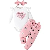 GDTOGRT Newborn Baby Girl Clothes Outfit Set Sweet Ruffle Romper, Pants and Headband 0 3 6 9 12 18 Months Infant Clothing