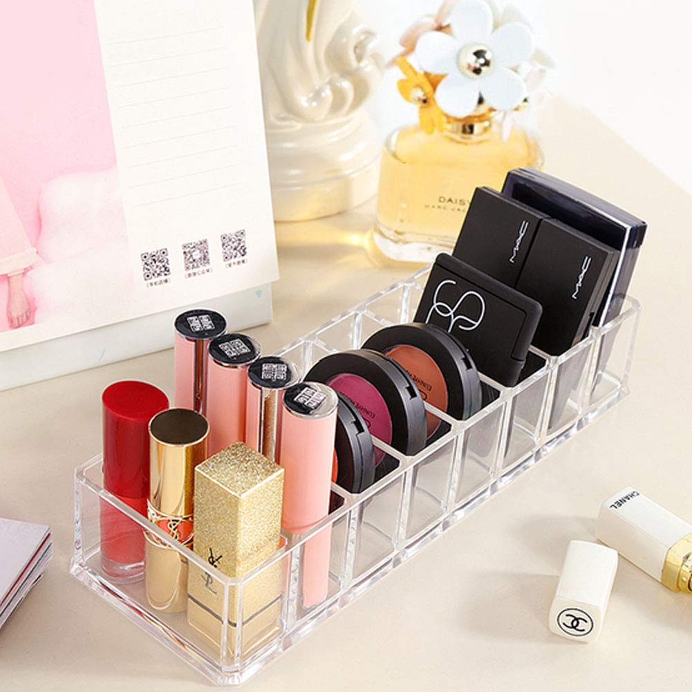 Weiai Clear Acrylic Compact Organizer, Blushes Highlighters Eyeshadow Powder Makeup Organizer Holder for Vanity, 8 Slots: Beauty