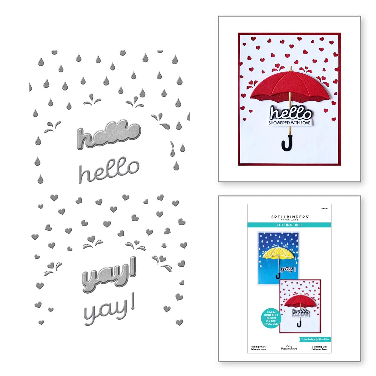 Spellbinders Raining Hearts Etched Dies from Showered with Love Collection by Vicki Papaioannou, Metal, ONE