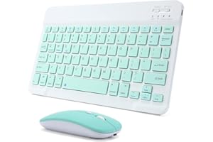 ACOLARID Rechargeable Bluetooth Keyboard and Mouse Combo Ultra-Slim Portable Compact Wireless Mouse Keyboard Set for Android Windows Tablet Cell Phone iPhone iPad Pro Air Mini, iPad OS/iOS 13 and Above (Green)