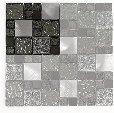 Random mix metallic mosaic tiles – Glass Metal Mesh mounted mosaic tile for Fireplace mantels, mirror surround, mosaic border tiles (Sample 4x4 Inch)