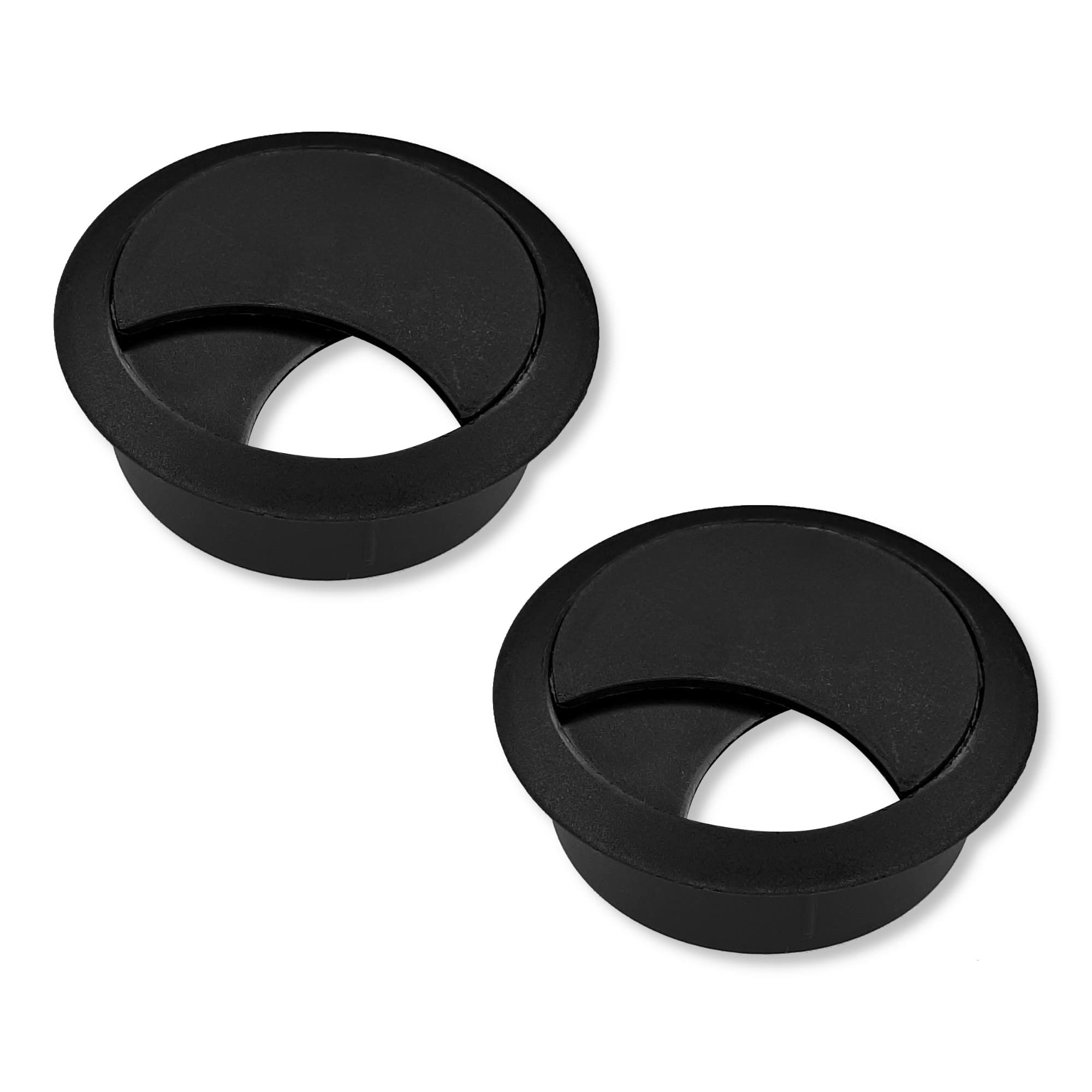 cyclingcolors 2 x Cable Grommets Plastic Round Wireless Cable Outlet Cable Box Drill 58 mm Cable Guide for Push-in Desk Channel Cable Pass Black
