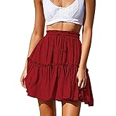 Hoerev Womens Girls Floral Flared Short Skirt Cute High Waist Ruffle Skirt Beach Mini Skirt