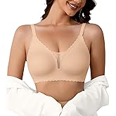 DEANGELMON Wireless Bras for Women Seamless Push Up Bralettes Scalloped V Neck Mesh Bras Tshirts Bra Comfort Everyday Bras