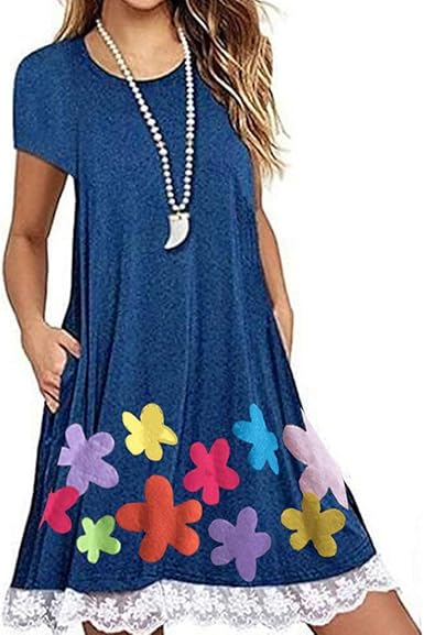 Wtouhe Femme D Ete Robe 2020 Cadeau Saint Valentin Boho Floral Imprime Robe Mini Robe Soiree Cocktail En Vrac Chic Robe De Plage Pas Cher Manches Courtes Mode O Cou