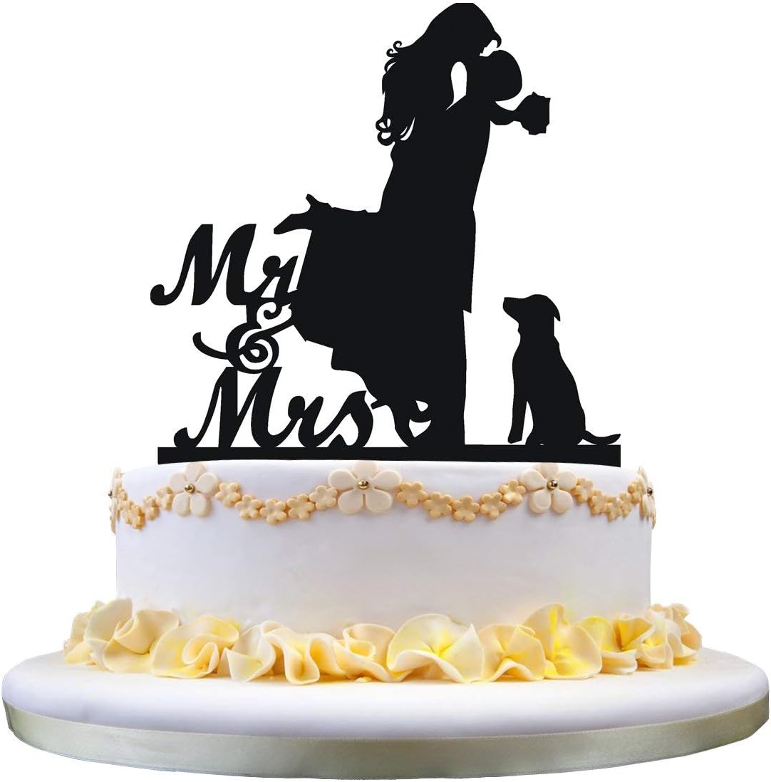 Amazon Com Cake Topper With Dog Pet Mr Mrs Bride And Groom