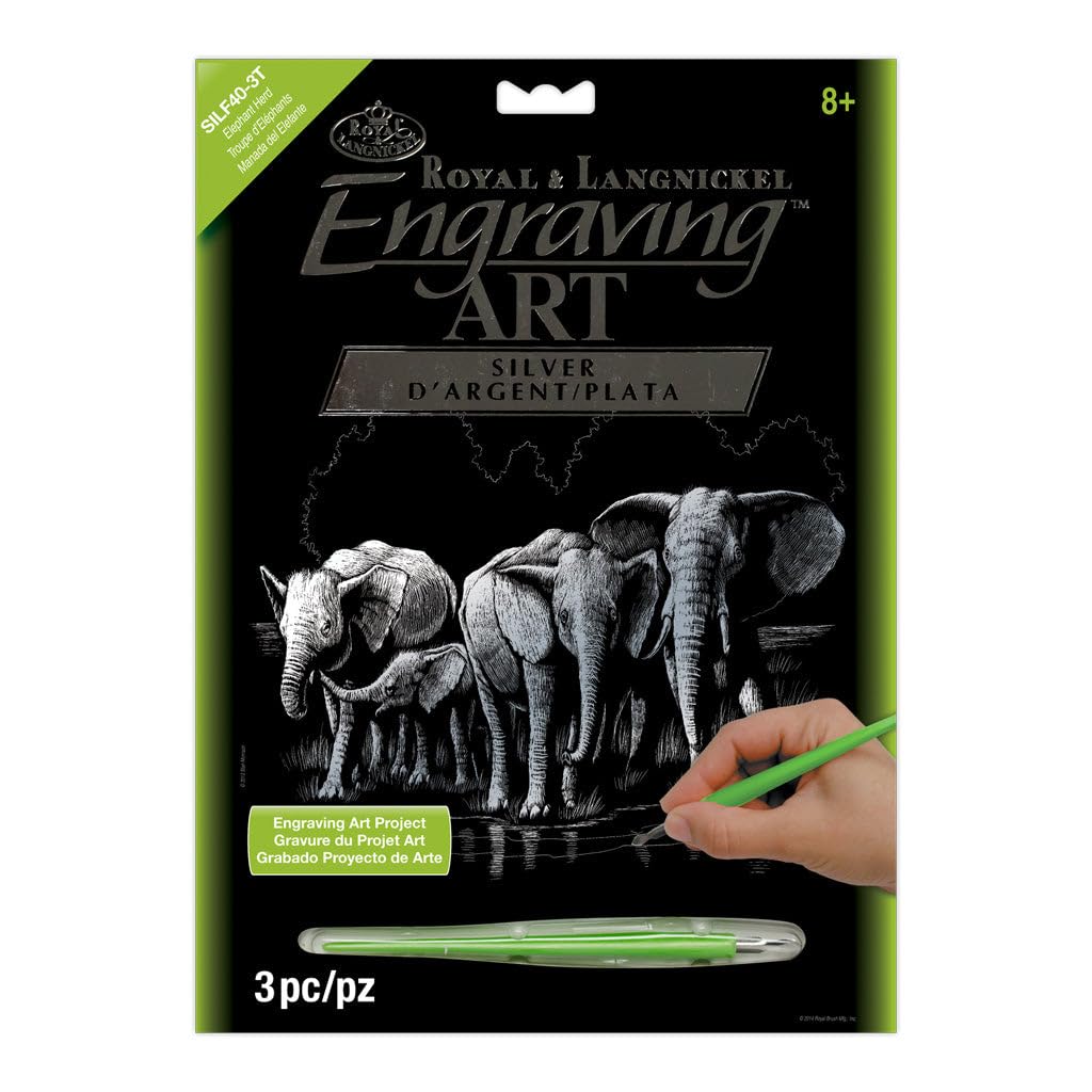 Royal Brush Silver Foil Engraving Art Kit 8"X10"-Elephant Herd