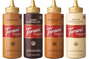 Torani Puremade Sauce Variety Pack 16.5oz x 4 (Caramel, Chocolate, White Chocolate, Pumpkin Pie)
