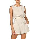 Eurivicy Women's 2pcs Summer Outfits Sleeveless Crop Tank Top and High Waist Pocketed Shorts Loose 2 Piece Short Sets