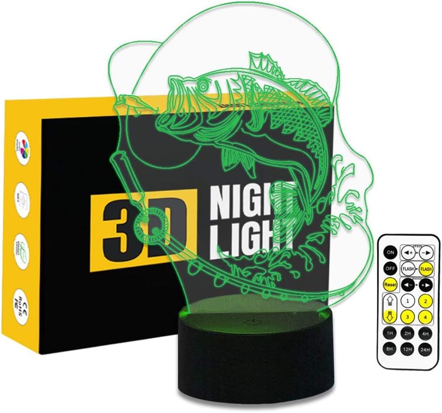 Cirkooh Bubble Fish 3D Optical Illusion Lamp 7 Colors Change Timing Remote Control and Touch Button LED Table Desk Lamp for Home Bedroom Decoration