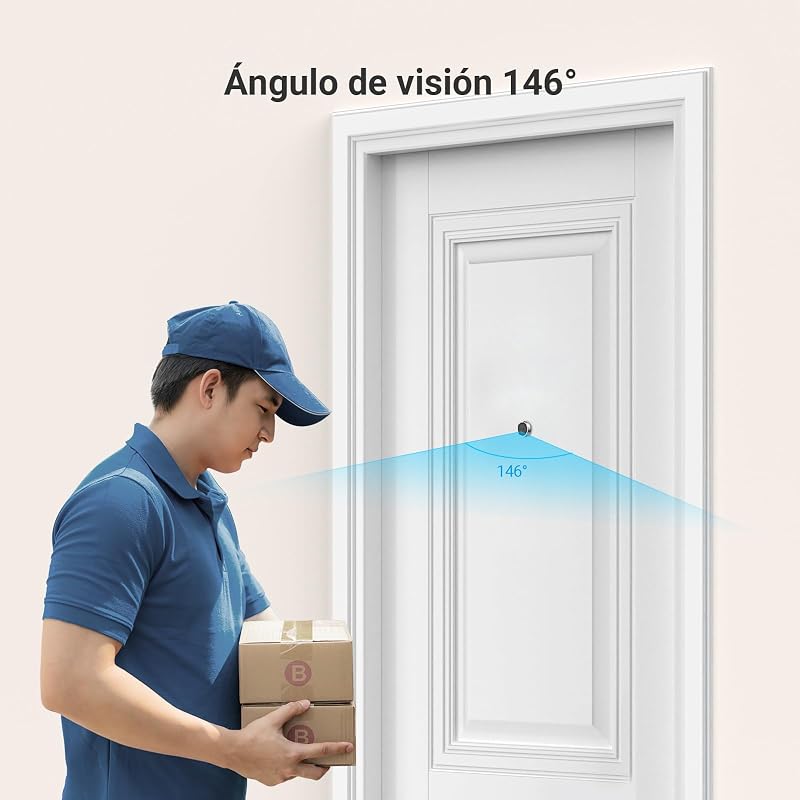 Mirilla Digital de Puerta con Pantalla a Color de 4.3'' Cámara Video Inalámbrico 1080P,Vista en Vivo146°,Batería Recargable 2200mAh,WiFi 2,4GHz,NO Detección de Movimiento,NO Visión Nocturna,CP2