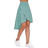 THE GYM PEOPLE Women's High Waist Wrap Ruffle Hem Asymmetric Skort High Low Flowy Midi Skirt with Shorts