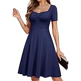 YATHON Dresses for Women 2024 Wedding Guest Knee Length Summer Casual Short Sleeve Cute Sweatheart Neck Milkmaid Aline Dress