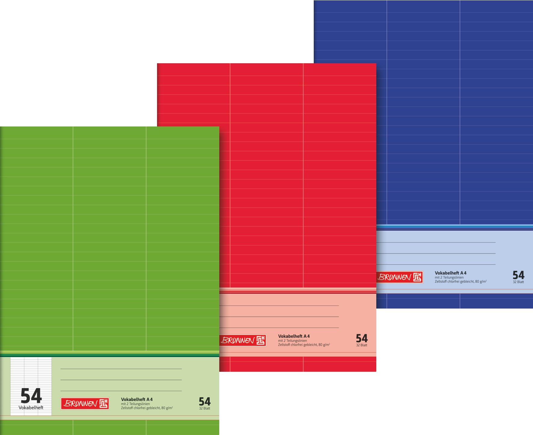 Brunnen 1043735 Vocabulary (A4, 32 Sheets, Lined, 3 Columns, ruling 54)
