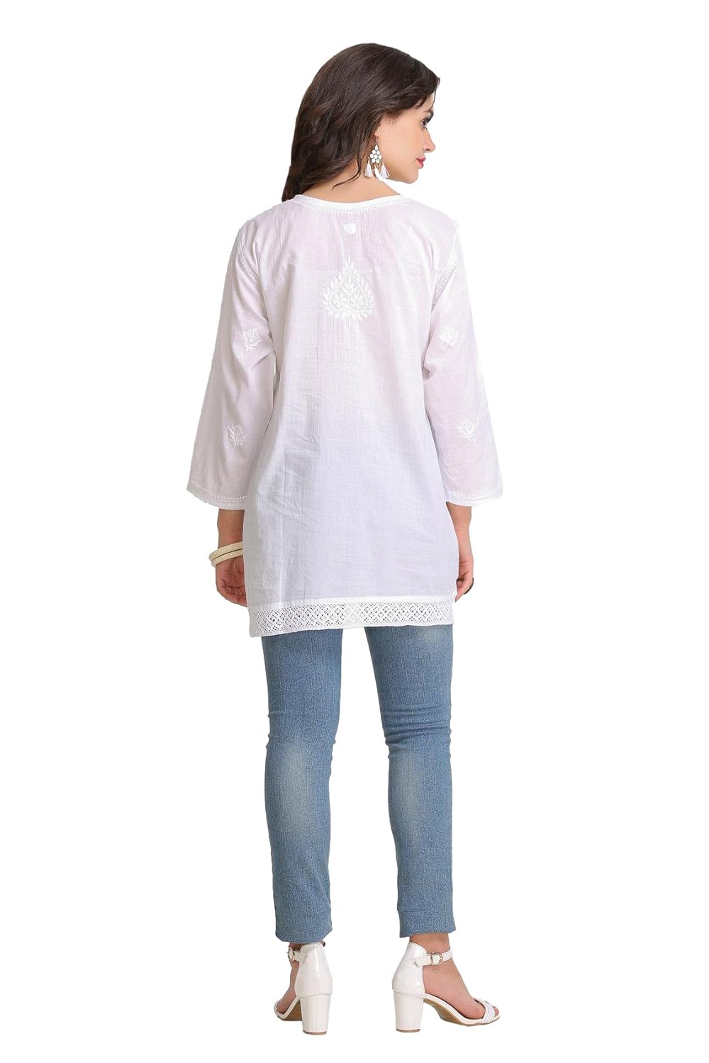 ada handcrafted lucknow chikan regular wear cotton short top tunic a208704