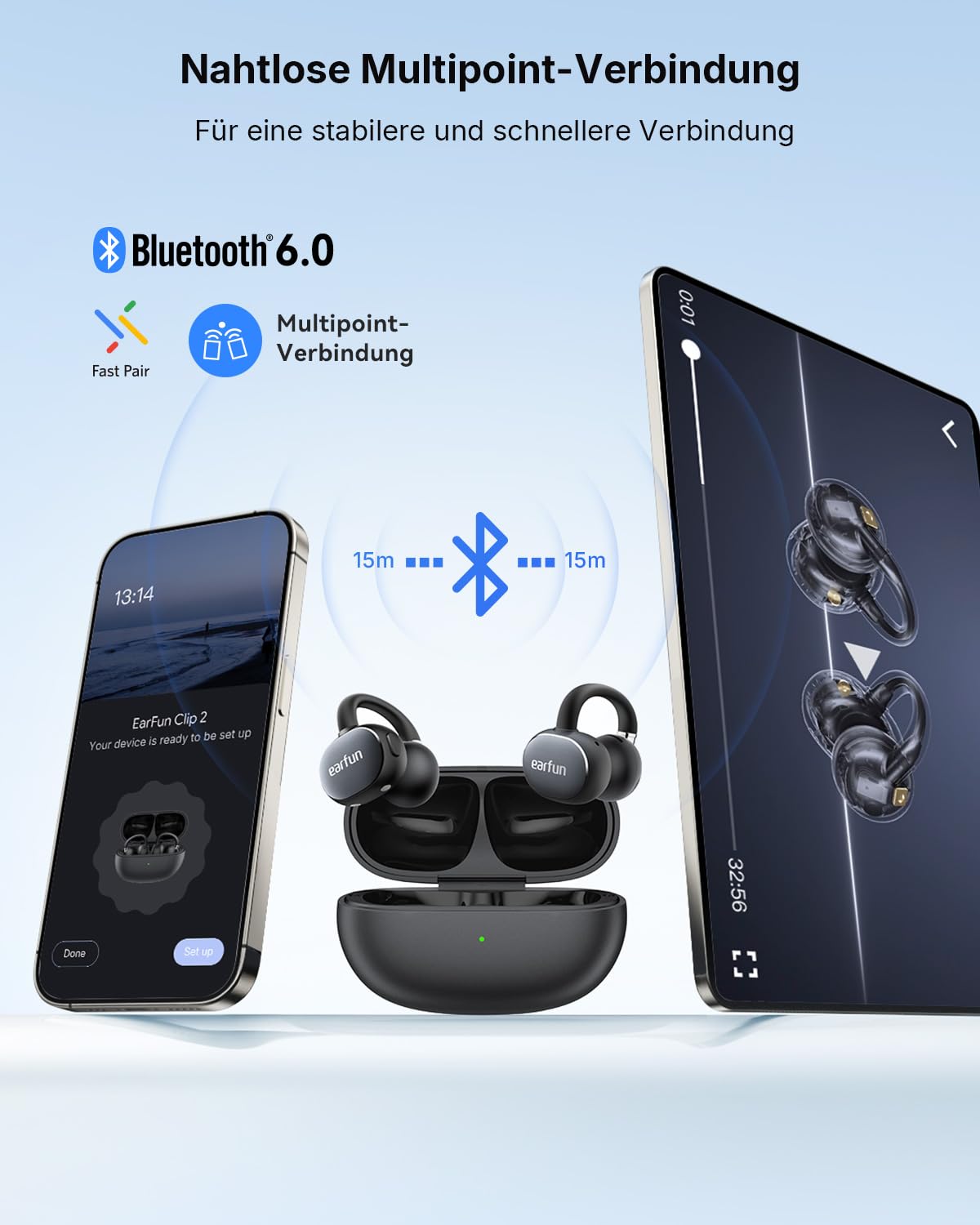 EarFun Clip 2 Open Ear Kopfhörer, Bluetooth Clip On Earbuds, bequem, Leicht 9