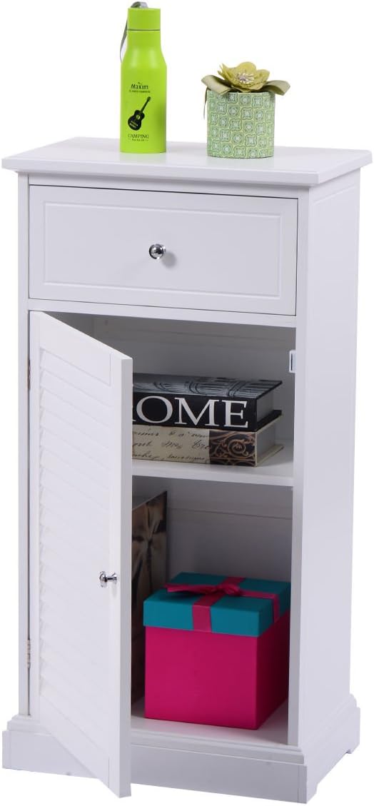 SKB family White Storage Floor Cabinet Wall Shutter Door Bathroom Organizer Cupboard Shelf