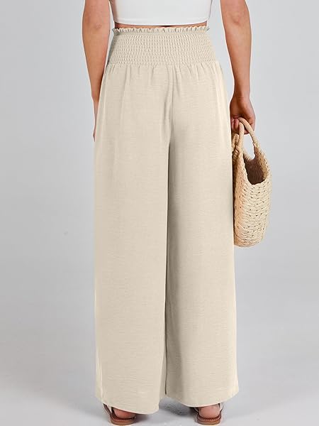 CARACILIA WOMEN PALAZZO SUMMER PANTS CASUAL HIGH WAISTED WIDE LEG BOHO PAJAMA FLOWY PANT VACATION CLOTHES TRAVEL OUTFITS X-LARGE APRICOT