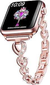 Sangaimei Compatible Bling Band for Apple Watch Band 42mm 44mm Women Rhinestone Stainless Steel Link Band Iwatch Series 6/5/4/3/2/1/SE Bracelet Metal Strap Rose Gold Mother's Day