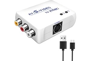 WNNZVCC S Video to HDMI Converter, AV to HDMI Converter, Composite to HDMI Converter, CVBS Video Audio Adapter Compatible for PAL/NTSC for TV/PC/PS1/PS2/ STB/Xbox/VHS/VCR/DVD (White)