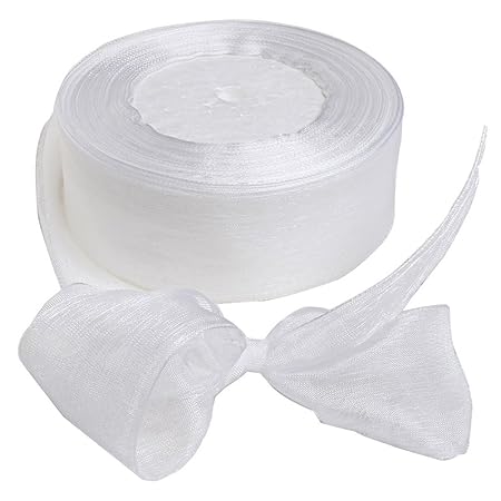 Wowot Organzaband, weiß, 45 m, schimmernd, durchscheinende, für Bastelprojekte, Handwerk, Hochzeit, Party-Dekorationen (Breit