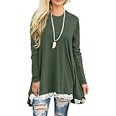 Afibi Women Lace Long Sleeve A-line Swing T-Shirt Loose Tunic Top Blouse