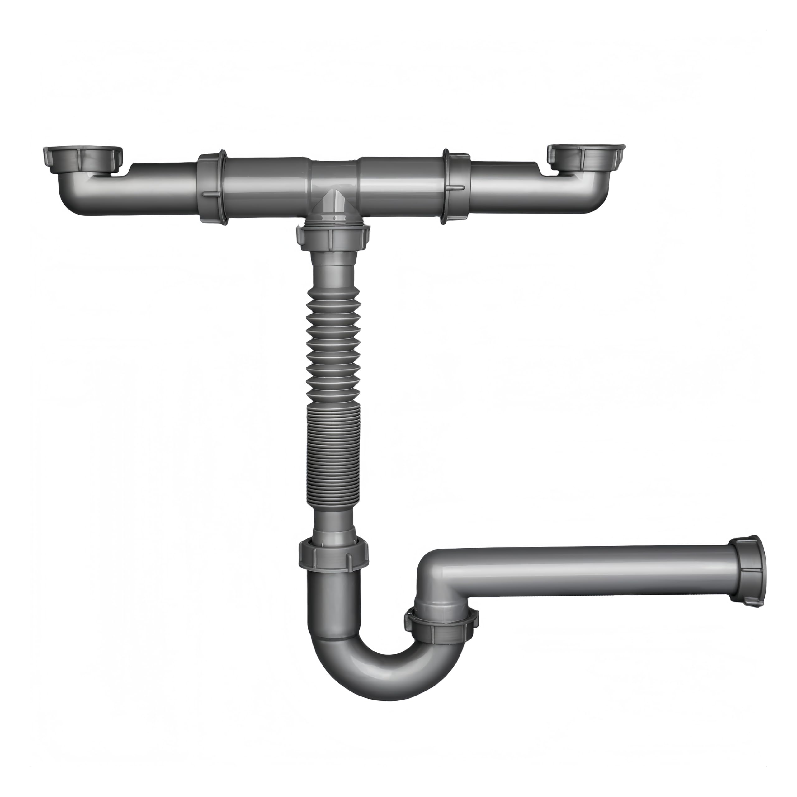Photo 1 of COLDDD 1-1/2" Double Kitchen Sink Drain Pipe kit, Expandable and Flexible P-Trap, Wall-Outlet, Completed Sink Pipe Replacement Kit