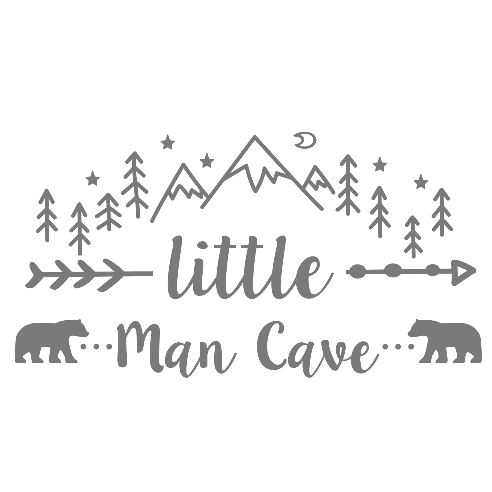 Little Man Cave Wall Decals Tribal Mountain Woodland Vinyl Stickers, Removable Art DIY Bear Decor Mural Wallpaper for Kids Room Bedroom Nursery Boys Room Decoration (Grey)