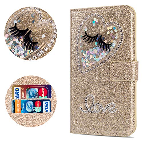 Stysen Flip Case for iPhone Xs 5.8",Leather Cover with 3D Handmade Diamond Heart Sequins Glitter Shiny Wallet Magnetic Clasp for iPhone Xs/X 5.8" - Thumbnail 4