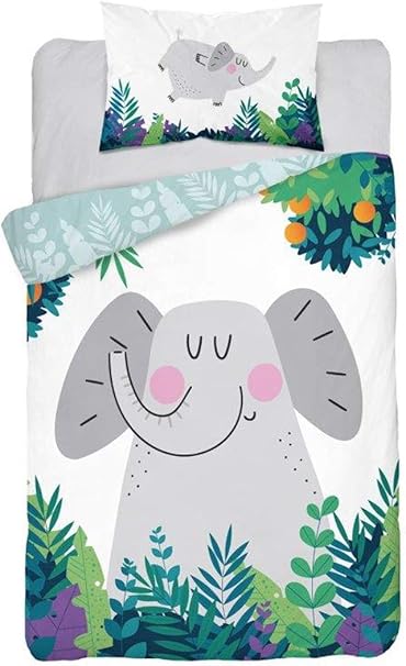Parure De Lit Reversible Bebe 100 Coton Housse De Couette Elephant 100x135 Cm Taie D Oreiller 40x60 Cm Amazon Fr Bebes Puericulture