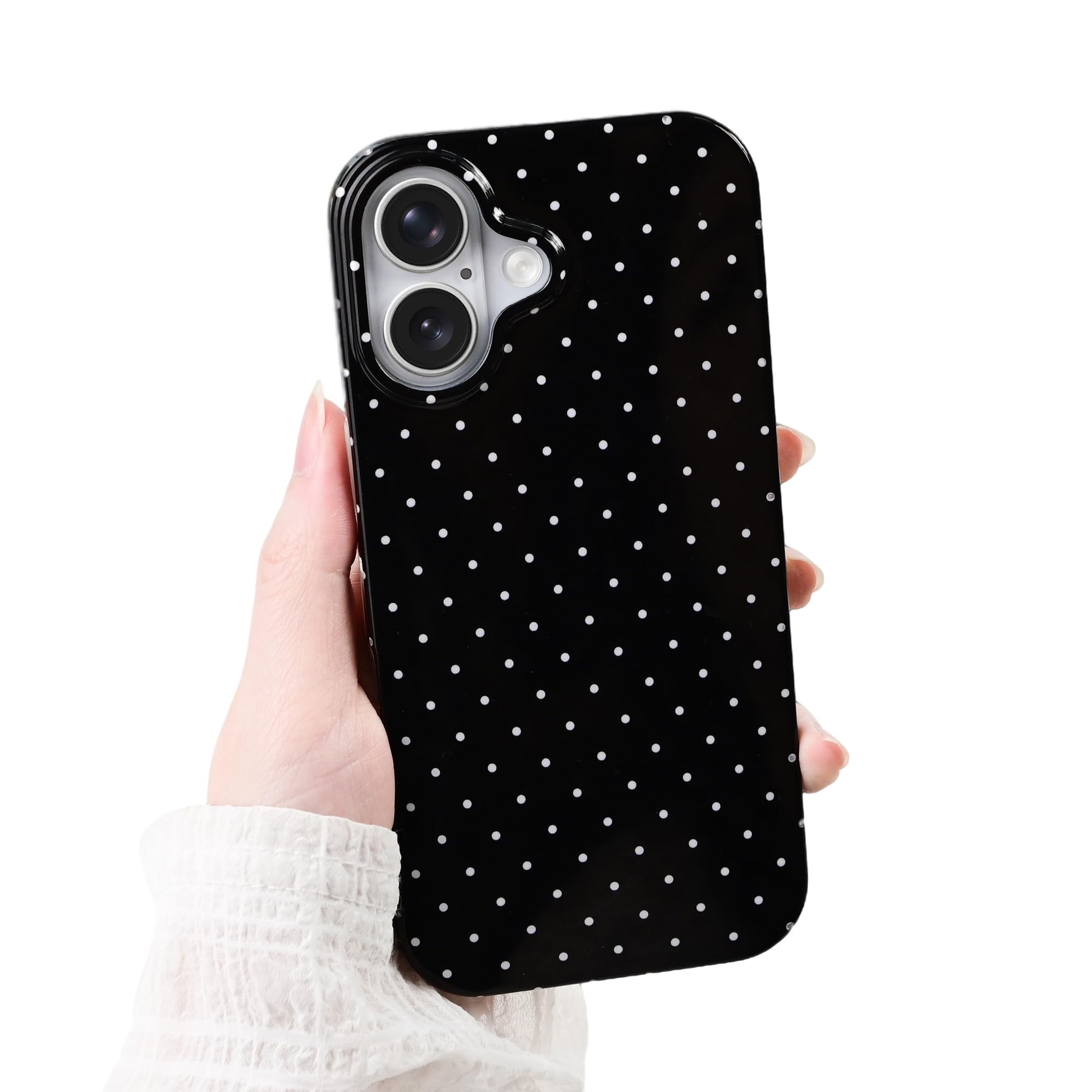 UTPPVX Compatible with iPhone 17 Case Cute Fashion Polka Dot Pattern Aesthetic Design for Women Soft TPU Shockproof Phone Case for iPhone 17 6.3", Black