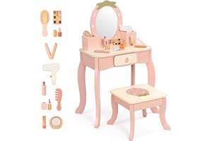 OOOK Toddler Vanity for 3 Year Old, Kids Vanity with Pretend Makeup Accessories, Makeup Table for Kids with Drawer, Pink