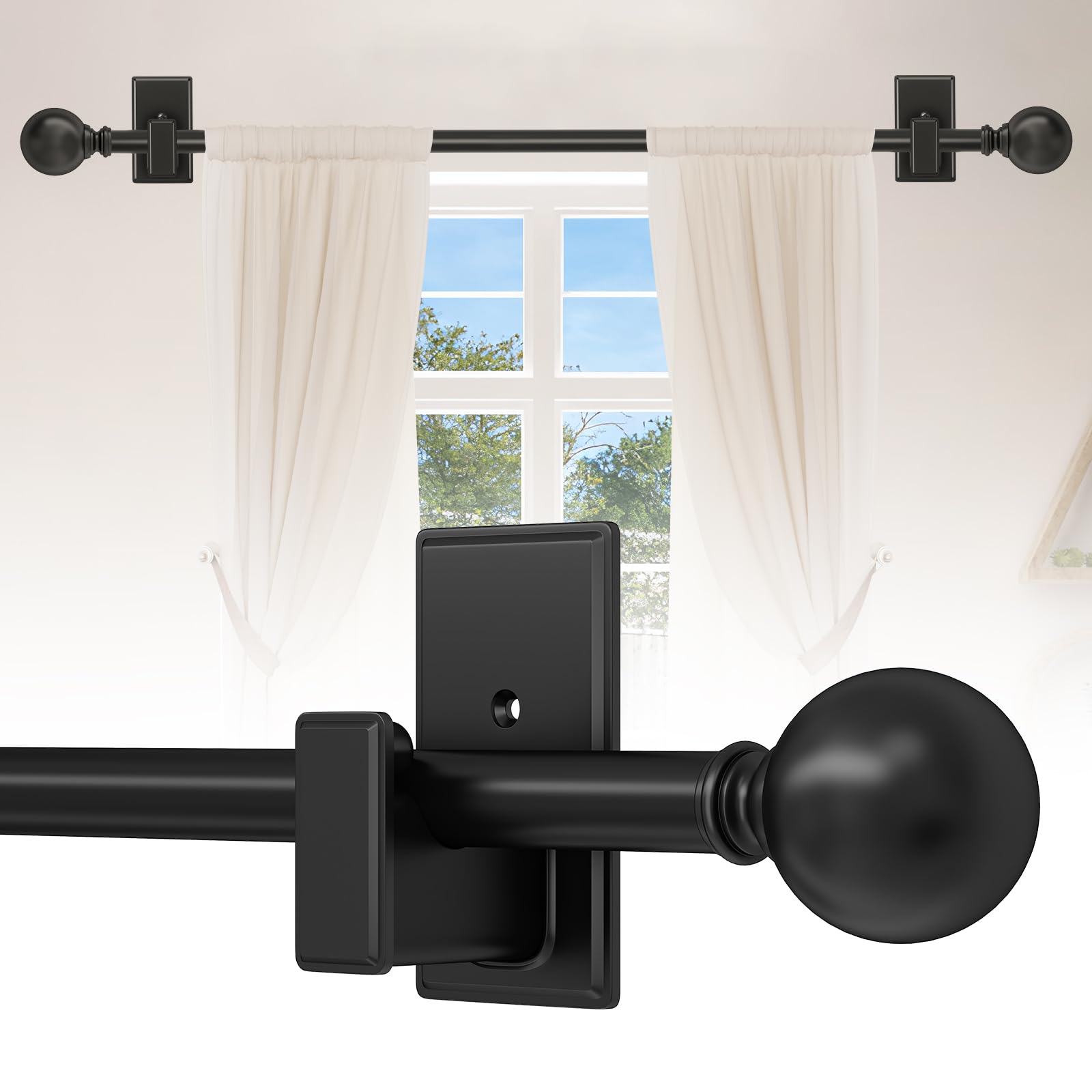 Photo 1 of TKZTKZ Black Curtain Rods No Drilling-Adjustable No Drill Curtain Rods for Windows 32-45 Inch with Adhesive Brackets for Bedroom Apartment Renter Friendly 5/8" Small Door Cafe Single Rod Easy Install