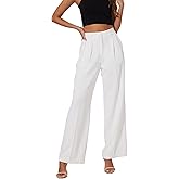 KICZOY Women Office Wide High Waist Pants Loose Fit Elastic Waist Pleated Front Trousers for Work Casual