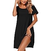 Ekouaer Women's Nightgown Short Sleeve Sleep Shirt Round Neck T-shirt Dress Soft Nightdress with 2 Pockets S-3XL