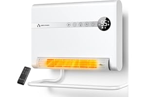 ARECOVAS Wall Heater, Space Heater for Bedroom, 1500W PTC Fast Heating Electric Heaters for Indoor Use, 30° Oscillation, Adjustable Thermostat, 24H Timer, Remote Control, Desk or Wall Mounted Heater for Office