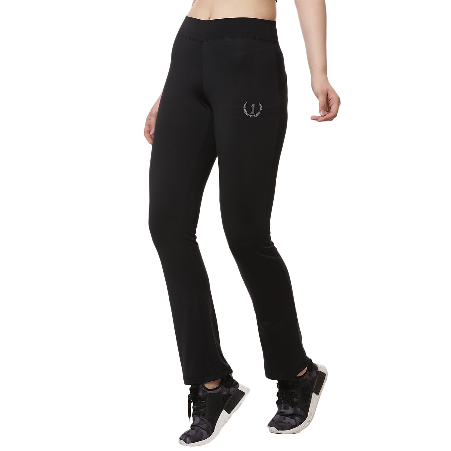 onesport womens solid black track pants-onsp57blk
