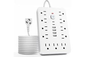 17-in-1 Power Strip with Overload Protection and one-Touch Control Switch. Well-Placed 11 AC Power outlets (White, 10FT)