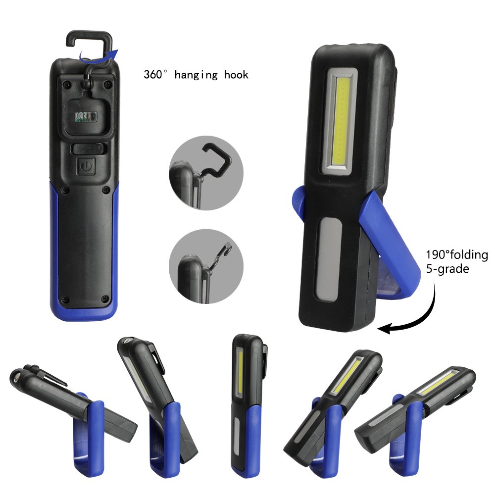 Three trees LED Cordless Work Light COB Rechargeable Portable Hand Held Work Lamp With Hanging Hook, Magnetic Holders, 1200mAh Charging, Multifunction Flashlight (blue)