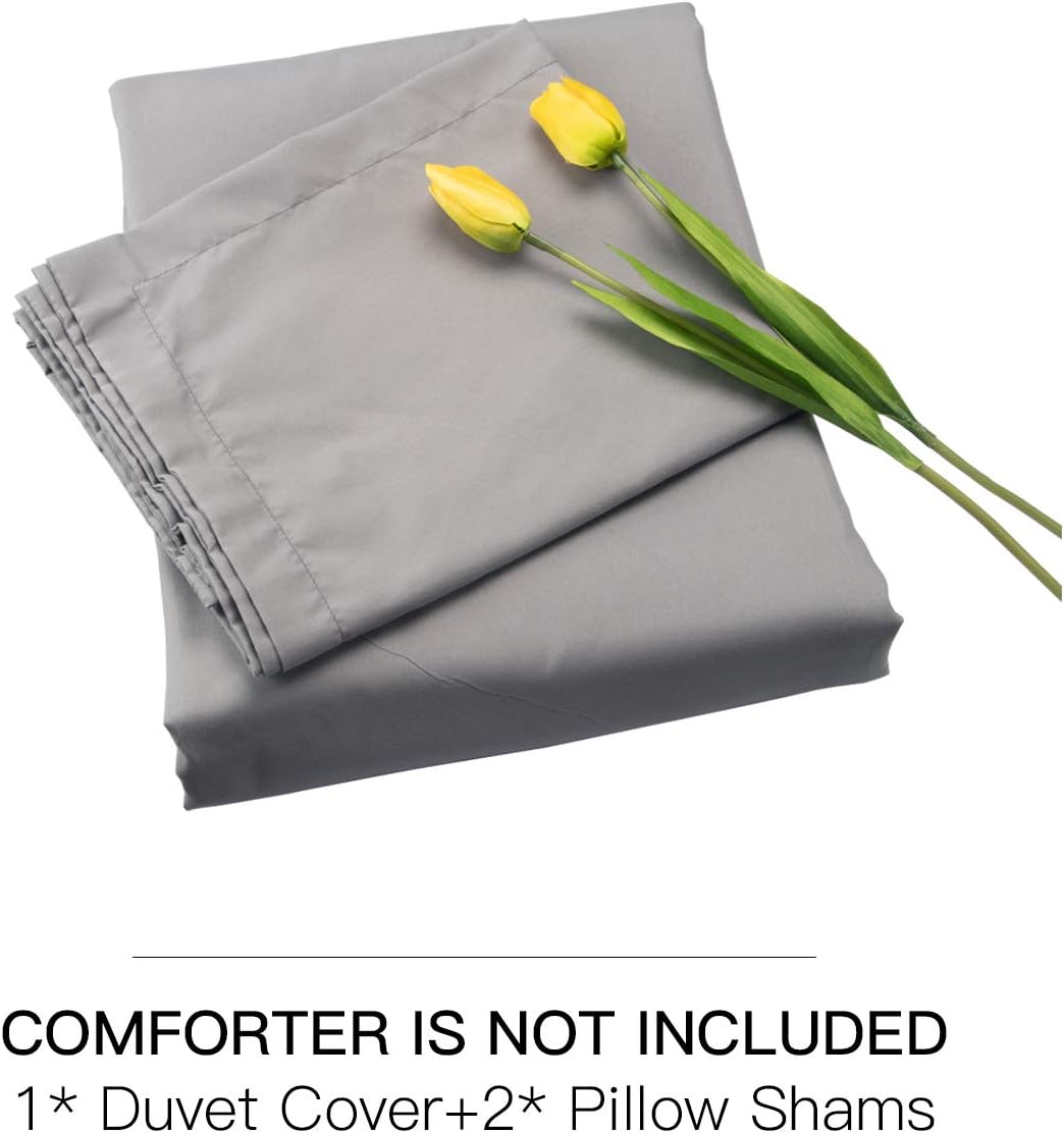 Reindeer 3 Pieces Duvet Cover Queen - Soft Brushed Microfiber Queen Size Comforter Set Breathable Bedding Set with Zipper Closure & Corner Ties, Gray: Home & Kitchen