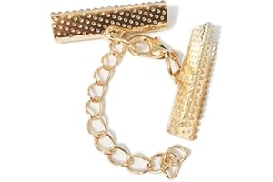 ZHITENG 10 Set Ribbon Clamp Crimp Ends Beads Flat Cover With Lobster Claw Swivel Clasps Extension Chain Jump Rings Cords End Caps String Leather Clip Foldover Necklace Bracelet Connectors (KC Gold Crimp 30mm)