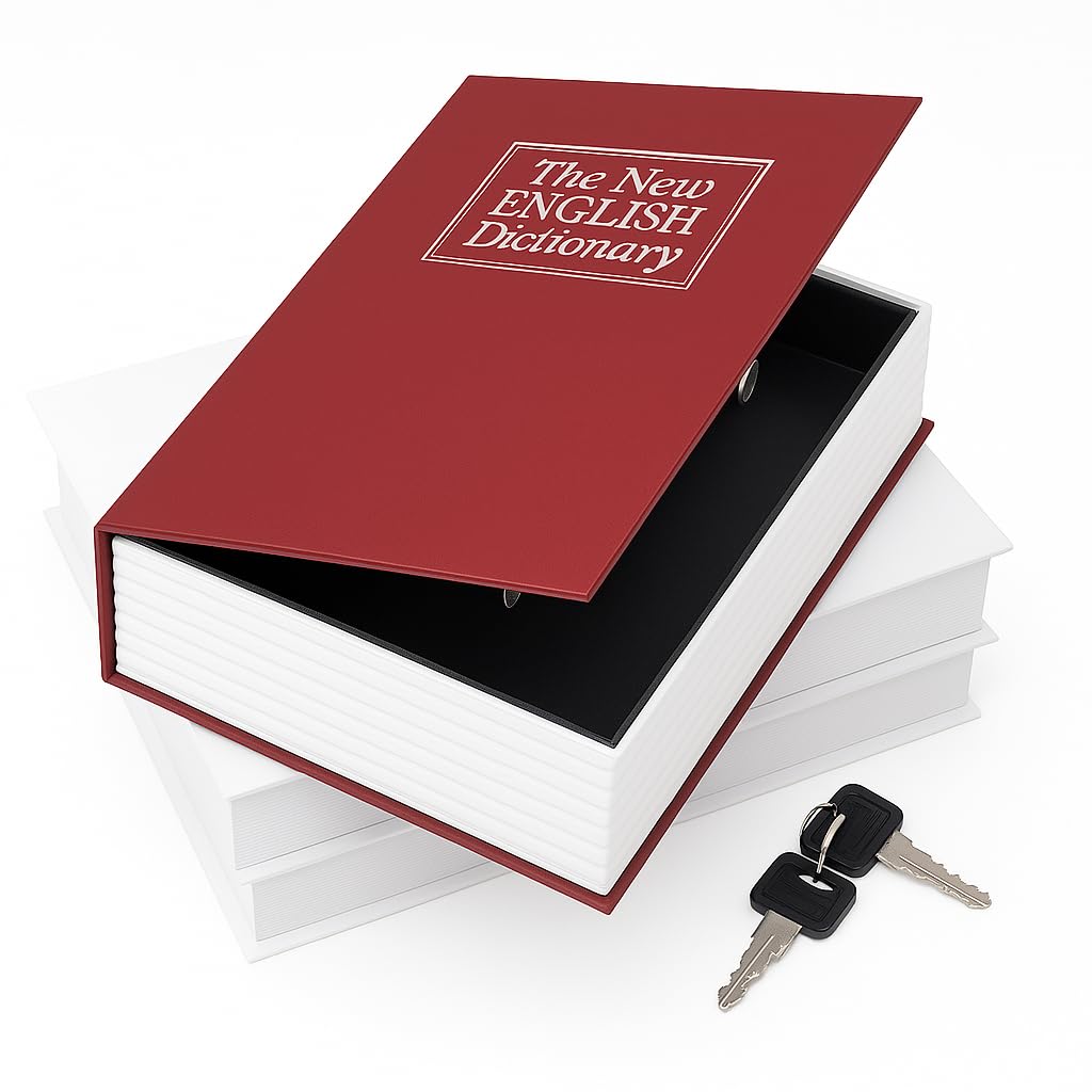 VaultBook - Hidden Book Safe with Lock and Key – Secure Storage Box for Cash, Jewellery, Documents – Discreet Fake Book Design for Home, Office, Travel – Metal Interior, Realistic Cover – 19cm x 12cm