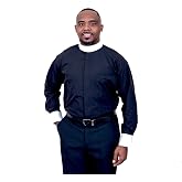Mercy Robes Mens Long Sleeve Standard Cuff Full Neckband Collar with Contrast Cuff Clergy Shirt | Black
