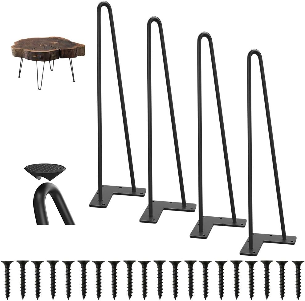 WINSOON 41cm Hairpin Table Legs 4PCS Max Support 450lbs with Protector Feet Mid-Century Modern Style for Furniture Legs Coffee Table Legs