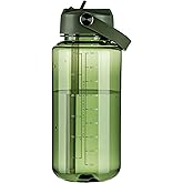 OLDLEY 32 oz Clear Water Bottle with Straw,Tritan BPA-Free, Wide Mouth, Leak Proof - for Gym, Travel, Home, School, Office (Army Green)