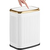 TIPGO Bathroom Trash Can with Lid, 2.1 Gallon / 8 Liter Small Garbage Can, Press Top Bin, Stainless Steel Wastebasket with Pop-Up Lid for Bedroom, Living Room, Office (White)