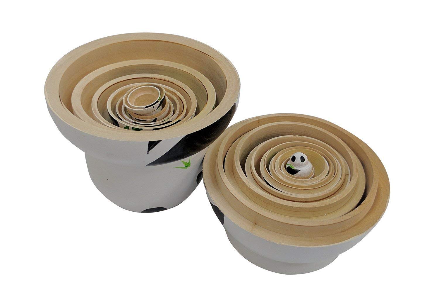 Cute Animal Panda with Bamboo Handmade Wooden Russian Nesting Dolls Matryoshka Dolls Set 10 Pieces for Kids Toy Home Decoration