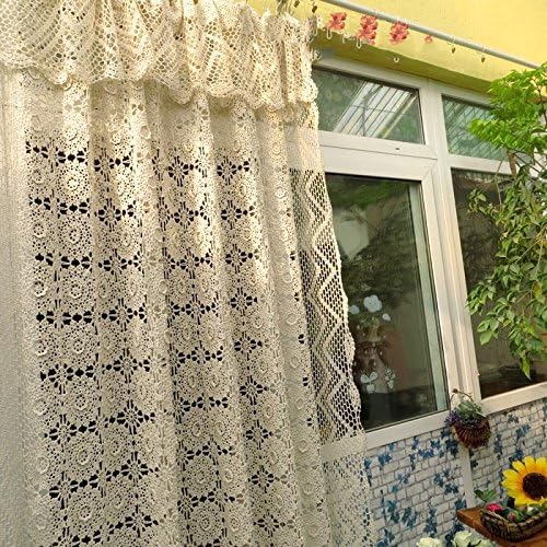 Crocheted Cream Lace Window Curtain, French Crochet Window Panels, Beautiful Vintage Ecru Hand Crochet Curtain panels Cream (180x250cm)