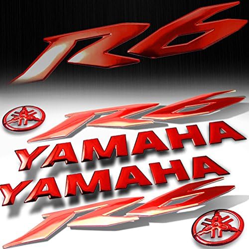 8" 3D ABS Yamaha Logo + Letter Decal + 6" R6 Fairing Emblem Sticker [Chromed Red]
